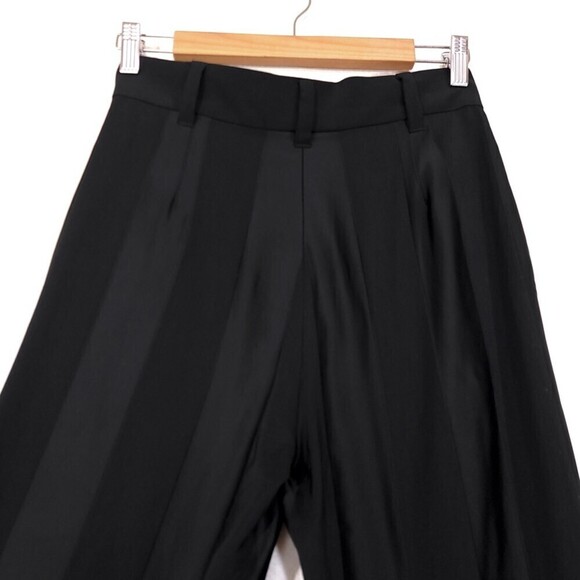 ESCADA Wool Wide Leg Trouser Split Hem Dress Pant Black Satin Stripe Old Money - Picture 7 of 15